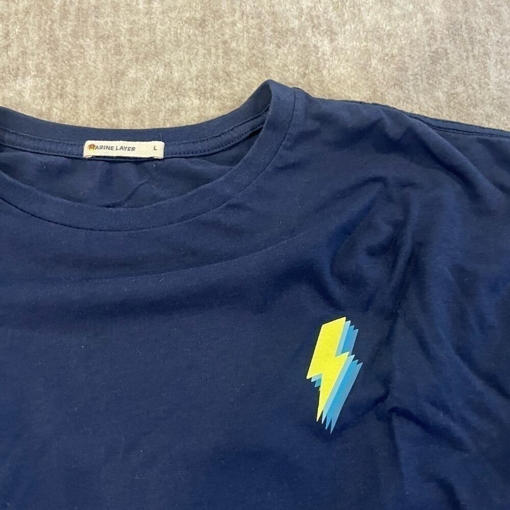 Marine Layer Mens Long Sleeve Graphic Tee Navy Blue Neon Bolt Size Large - Picture 4 of 6